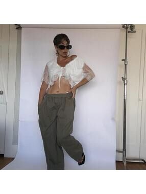 Y2k White lace crop top